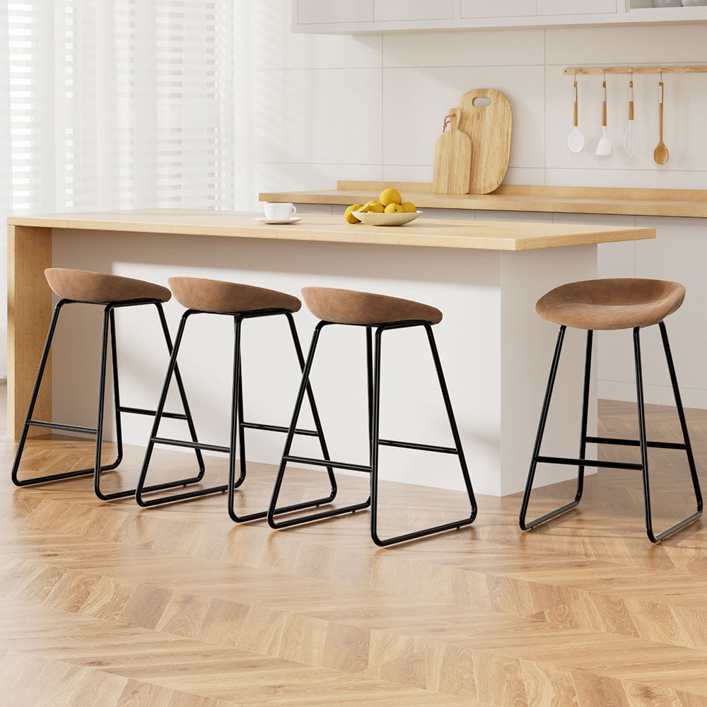 Roman (Set of 4) Bar Stools 65cm - Tan Brown - Homecoze