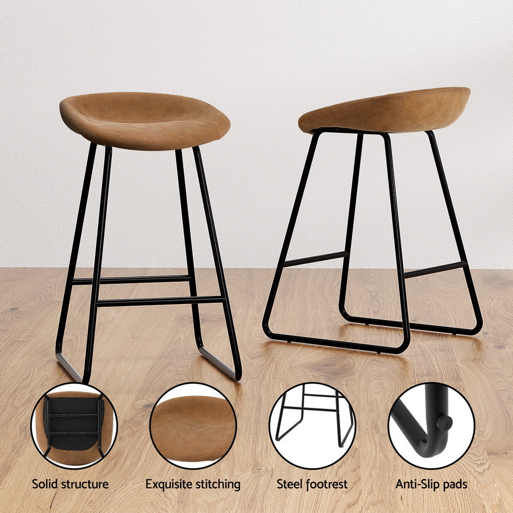Roman (Set of 4) Bar Stools 65cm - Tan Brown - Homecoze