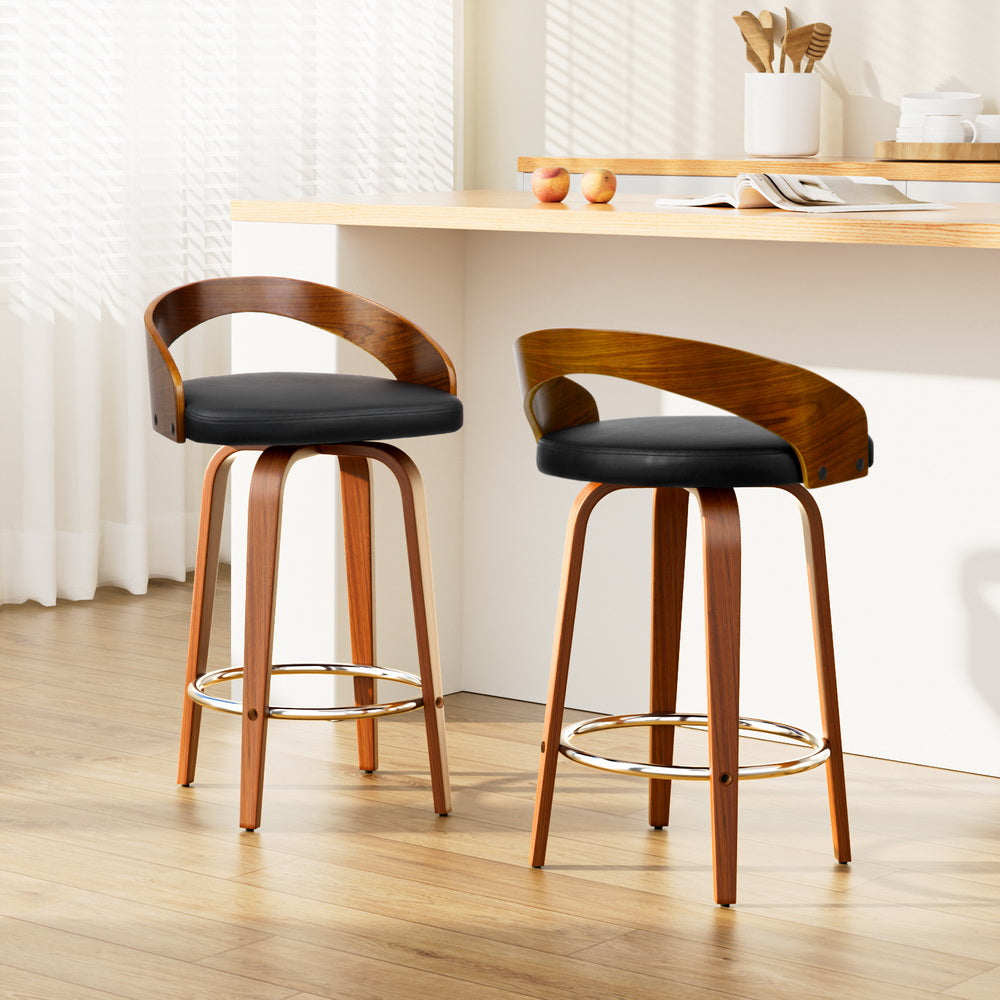 Robin (Set of 2) Walnut Bar Stools 65cm - Brown - Homecoze