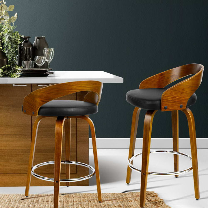 Robin (Set of 2) Walnut Bar Stools 65cm - Brown - Homecoze