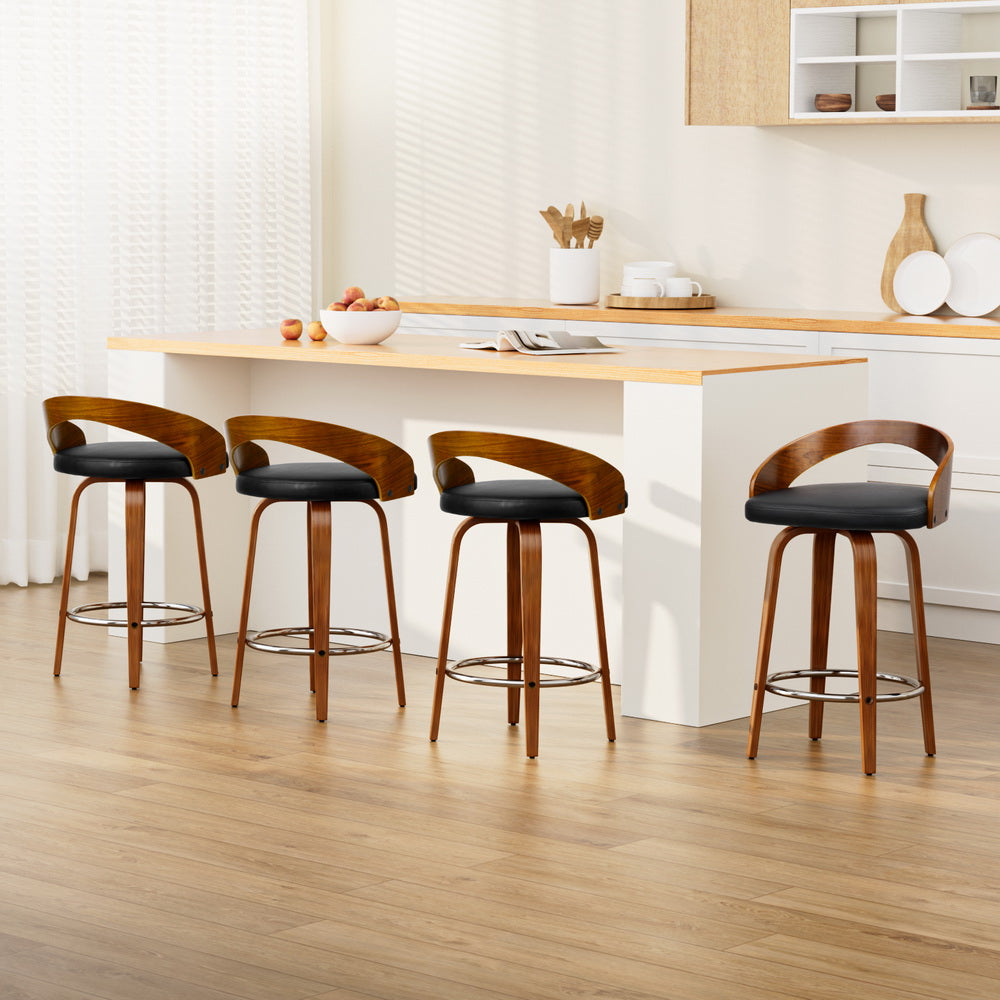 Robin (Set of 4) Walnut Bar Stools 65cm - Brown - Homecoze
