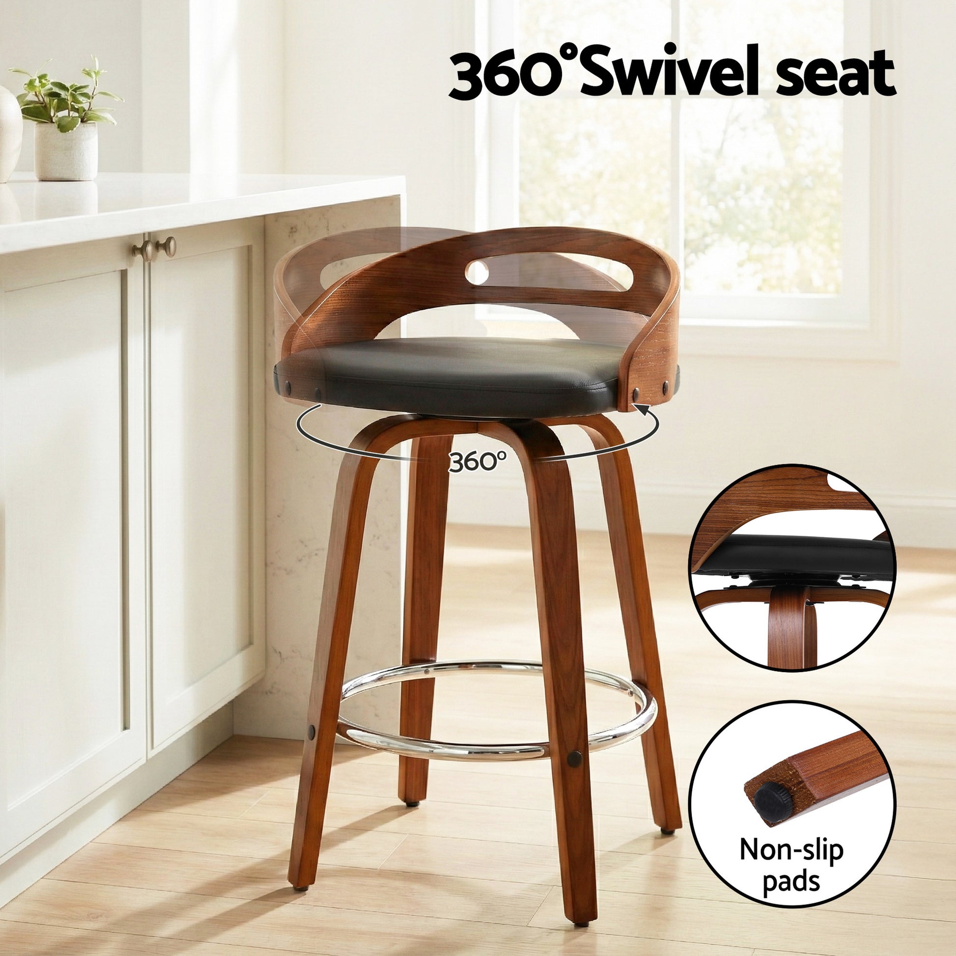 Cedar (Set of 2) Bar Stools 64cm - Black & Brown - Homecoze