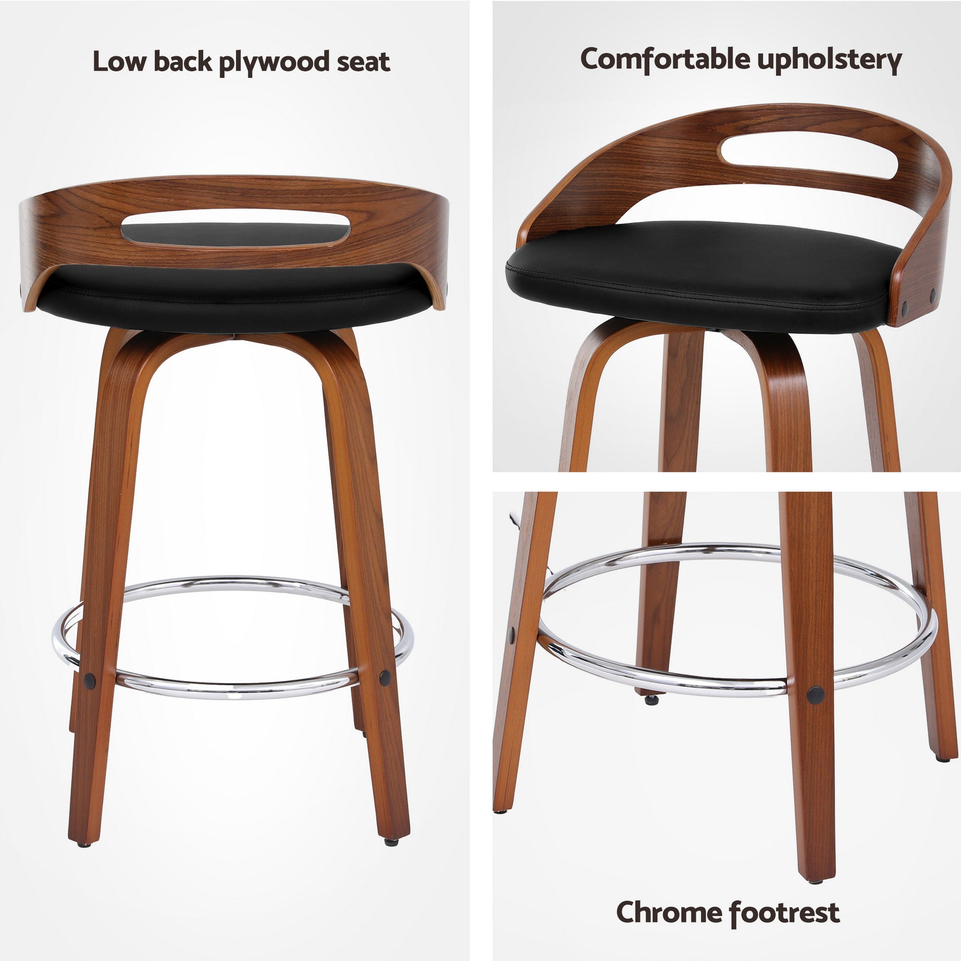 Cedar (Set of 2) Bar Stools 64cm - Black & Brown - Homecoze