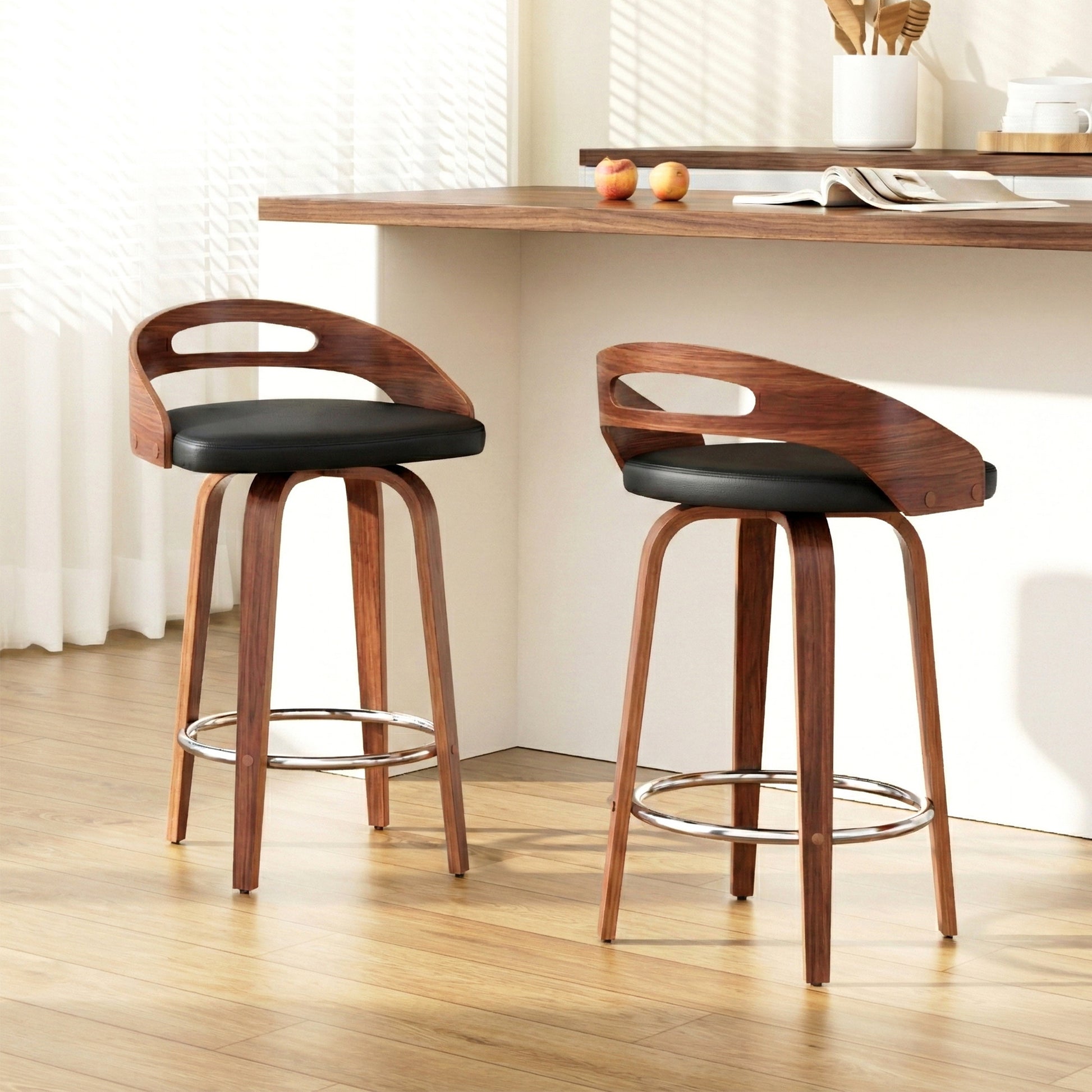 Cedar (Set of 2) Bar Stools 64cm - Black & Brown - Homecoze