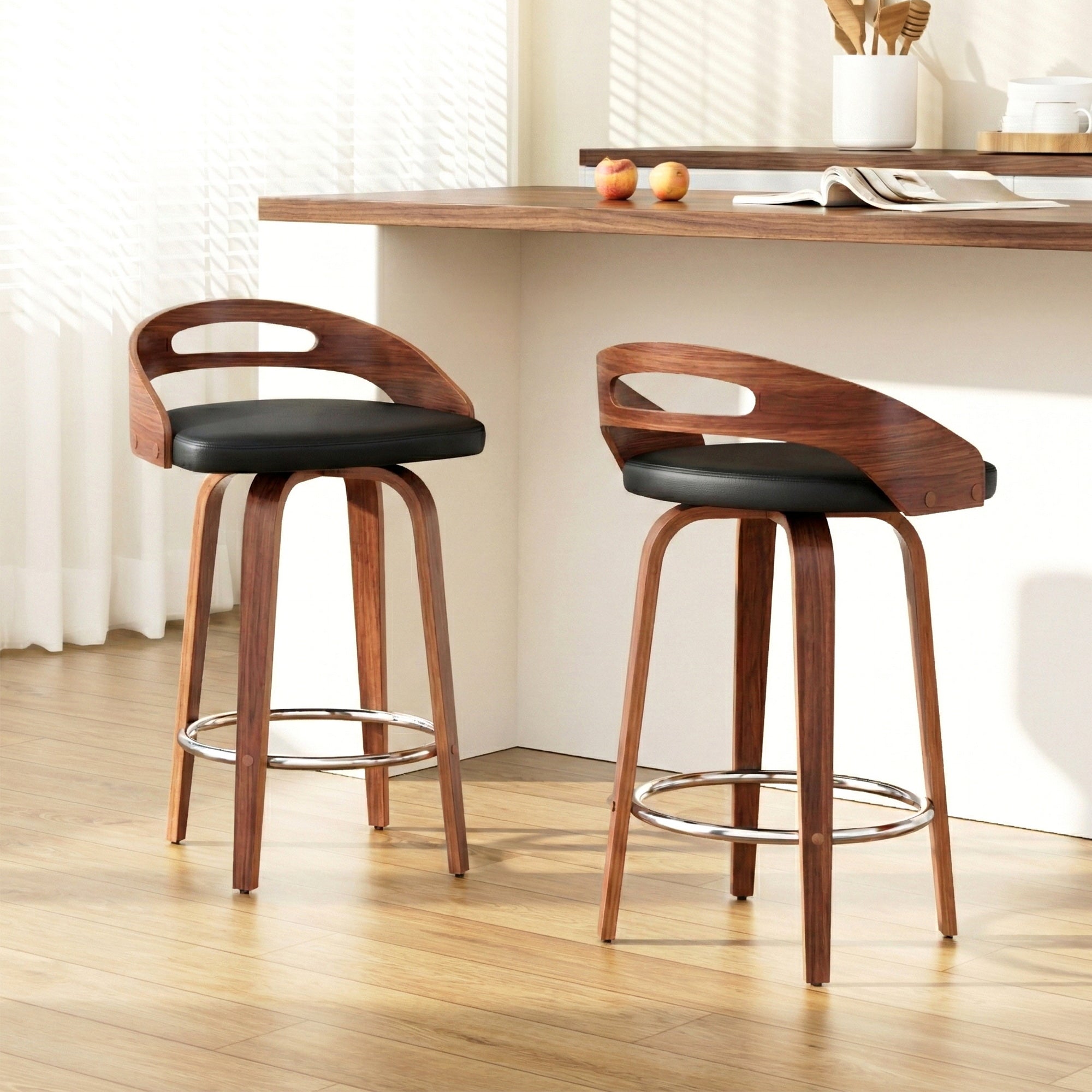 Cedar (Set of 2) Bar Stools 64cm - Black & Brown - Homecoze