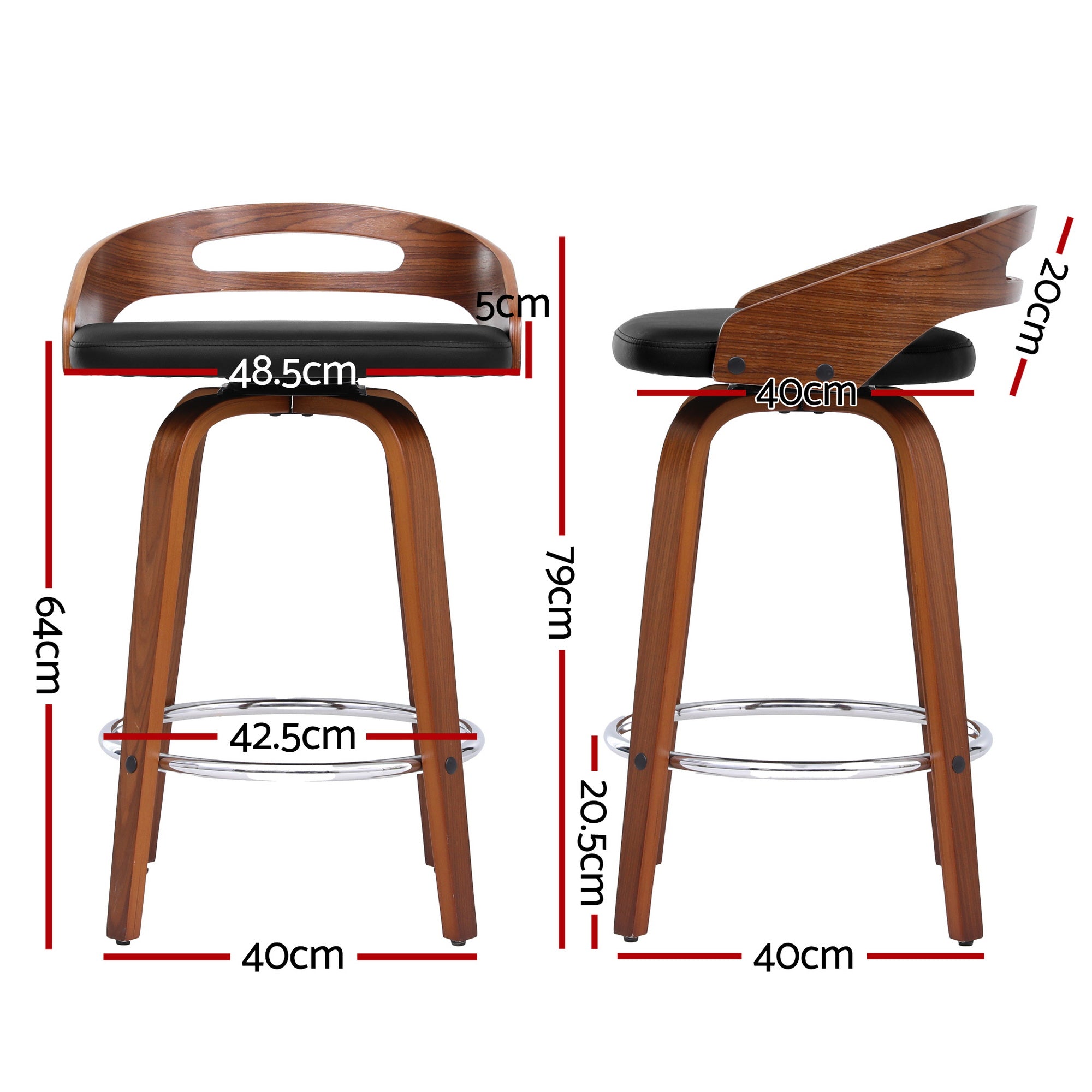Cedar (Set of 4) Bar Stools 64cm - Black & Brown - Homecoze