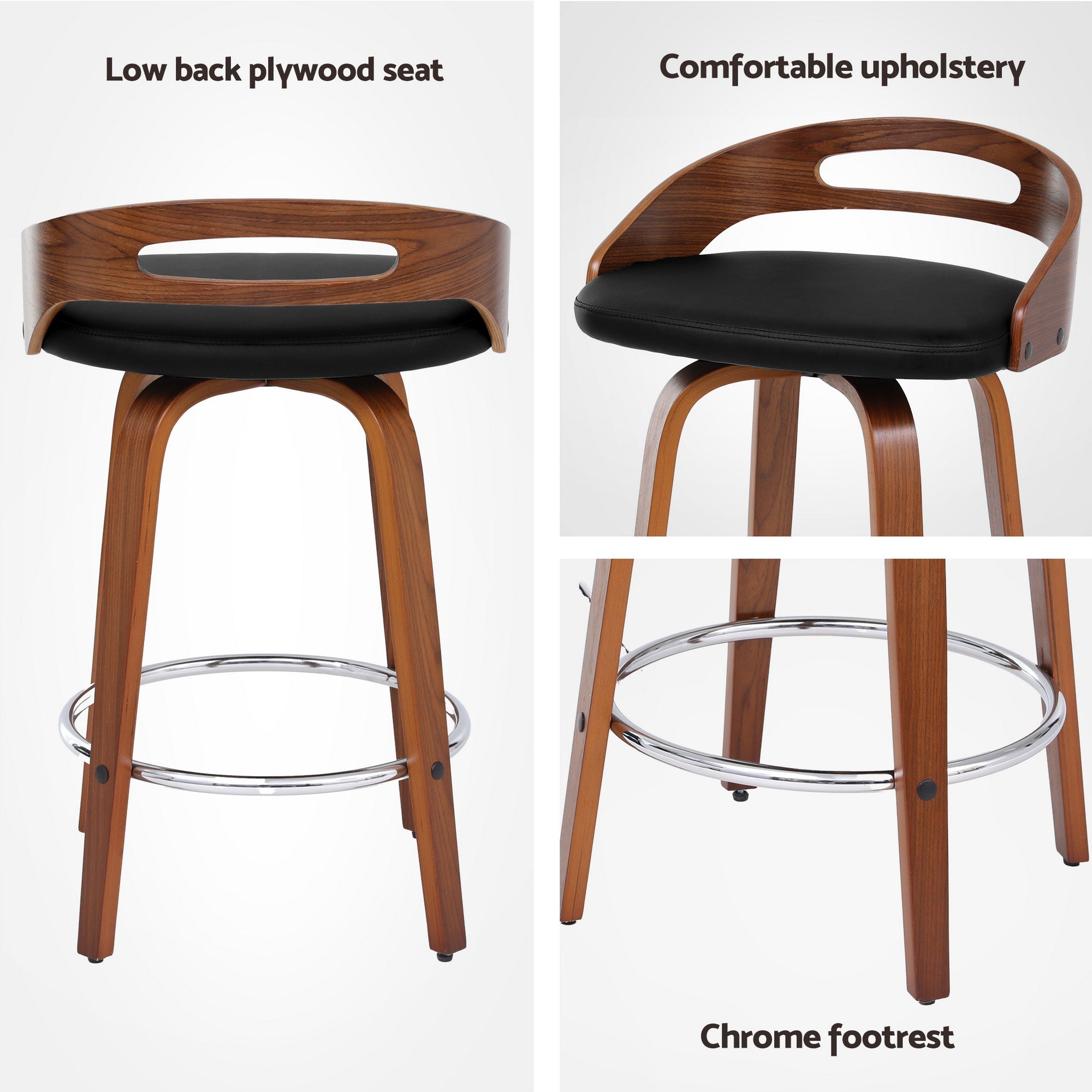 Cedar (Set of 4) Bar Stools 64cm - Black & Brown - Homecoze
