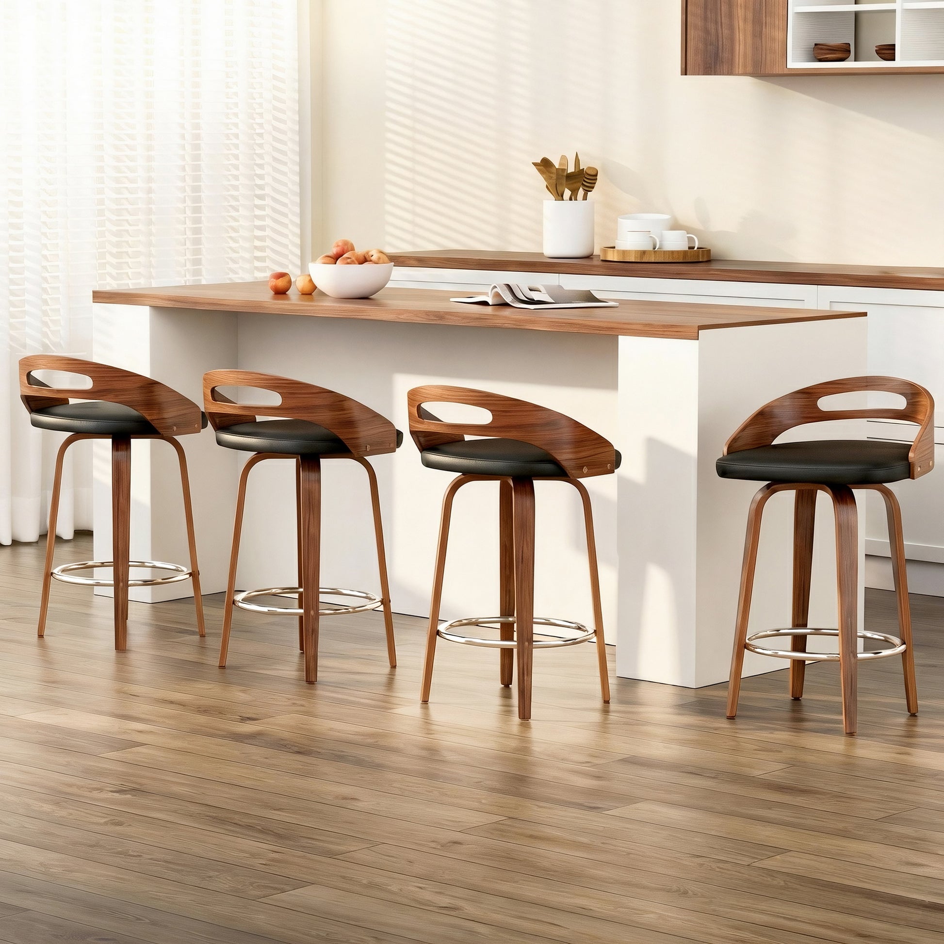 Cedar (Set of 4) Bar Stools 64cm - Black & Brown - Homecoze