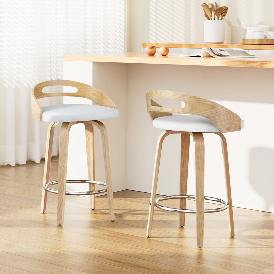 Cedar (Set of 2) Bar Stools 64cm - White & Oak - Homecoze