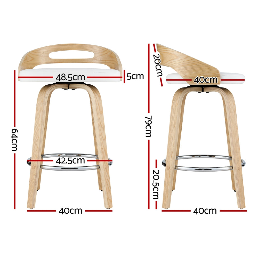 Cedar (Set of 2) Bar Stools 64cm - White & Oak - Homecoze