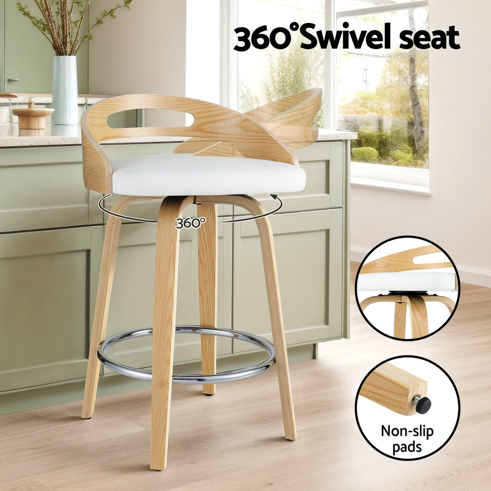 Cedar (Set of 2) Bar Stools 64cm - White & Oak - Homecoze