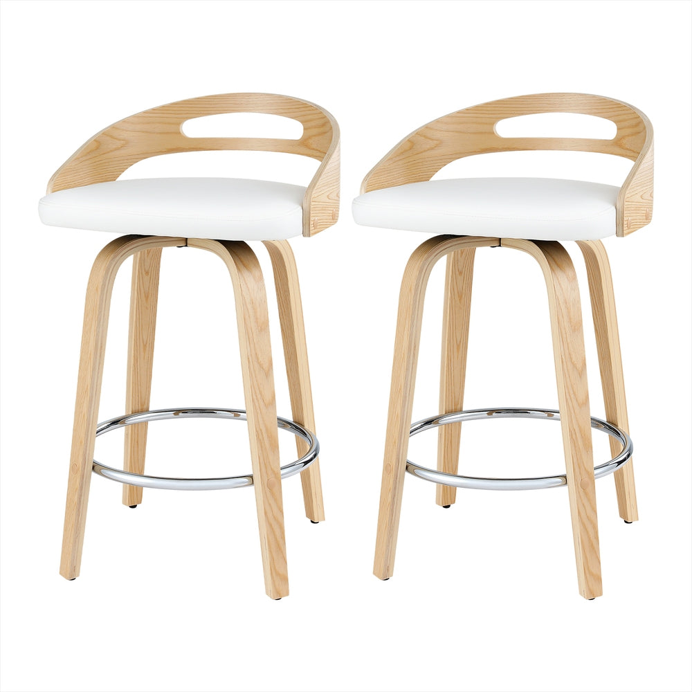 Cedar (Set of 2) Bar Stools 64cm - White & Oak - Homecoze