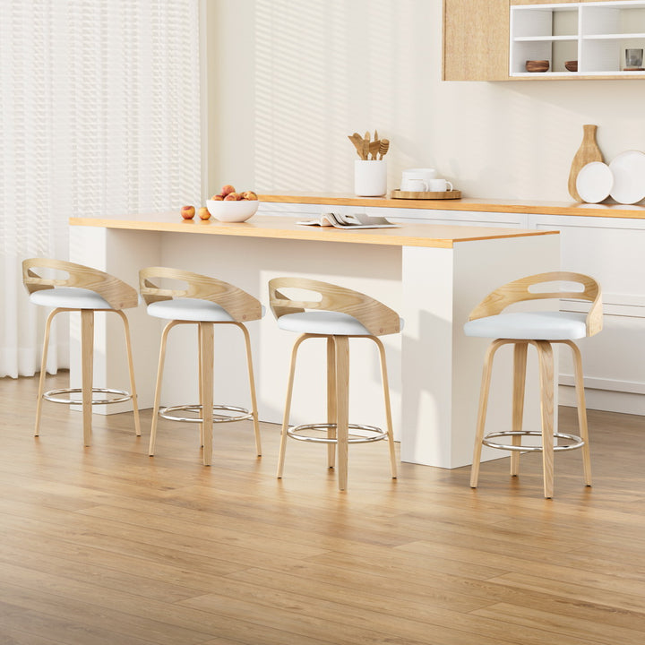 Cedar (Set of 4) Bar Stools 64cm - White & Oak - Homecoze