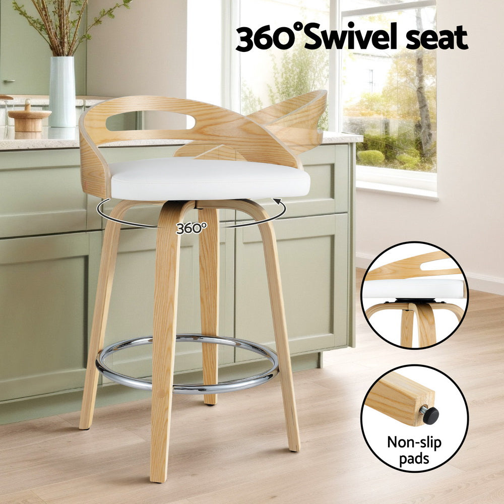 Cedar (Set of 4) Bar Stools 64cm - White & Oak - Homecoze