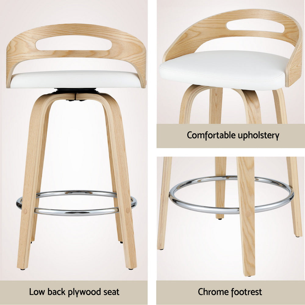 Cedar (Set of 4) Bar Stools 64cm - White & Oak - Homecoze