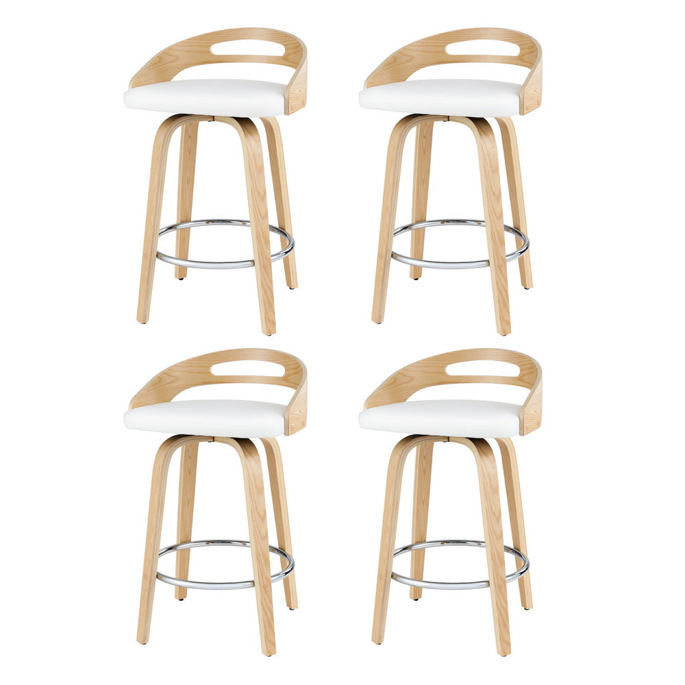 Cedar (Set of 4) Bar Stools 64cm - White & Oak - Homecoze