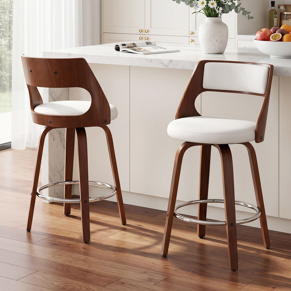 Artiss Wooden Bar Stools Set of 2 Swivel Kitchen Counter Stools Chair 65cm - Homecoze