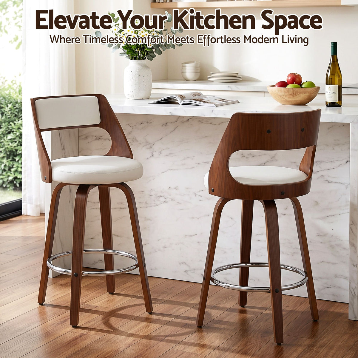 Artiss Wooden Bar Stools Set of 2 Swivel Kitchen Counter Stools Chair 65cm - Homecoze