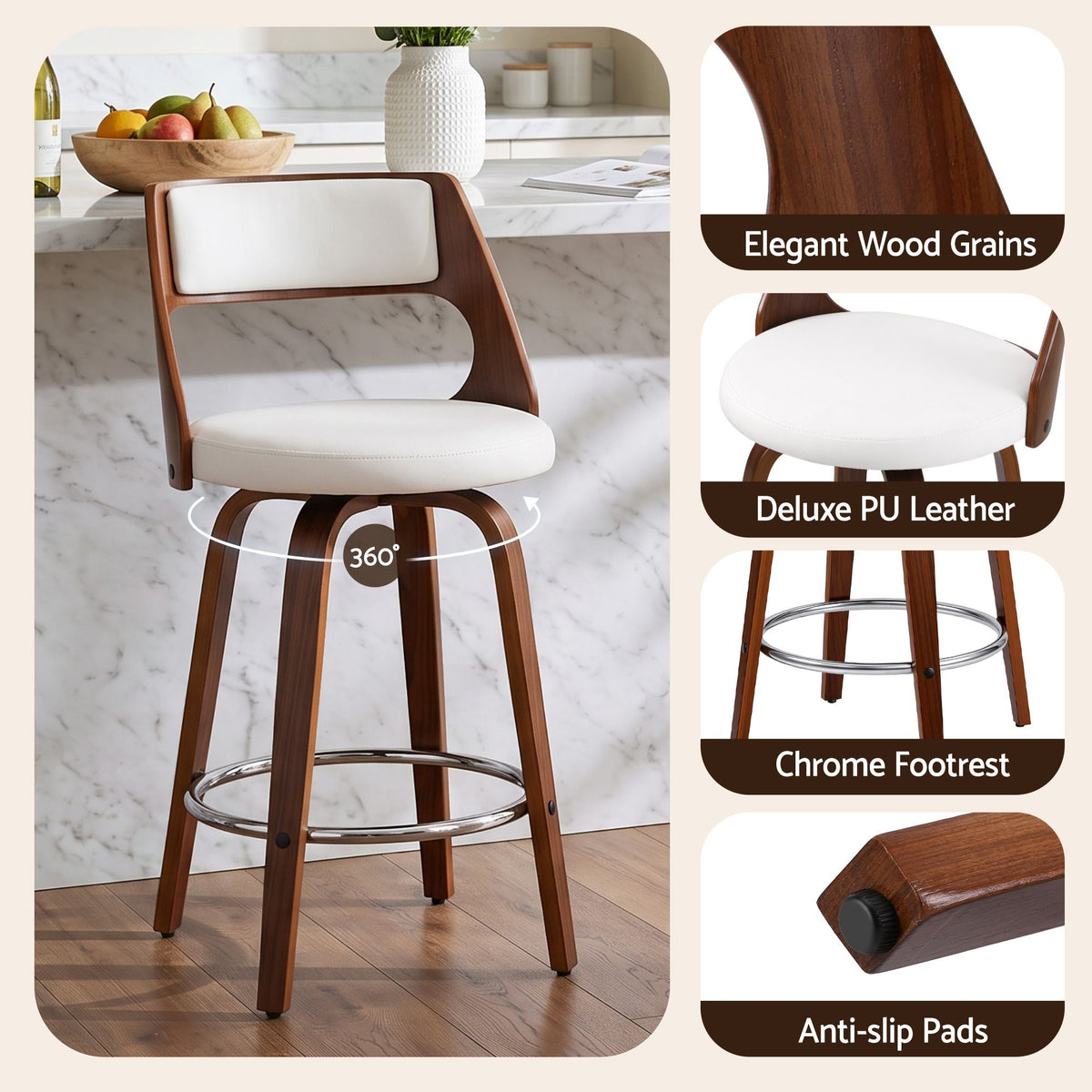 Artiss Wooden Bar Stools Set of 2 Swivel Kitchen Counter Stools Chair 65cm - Homecoze