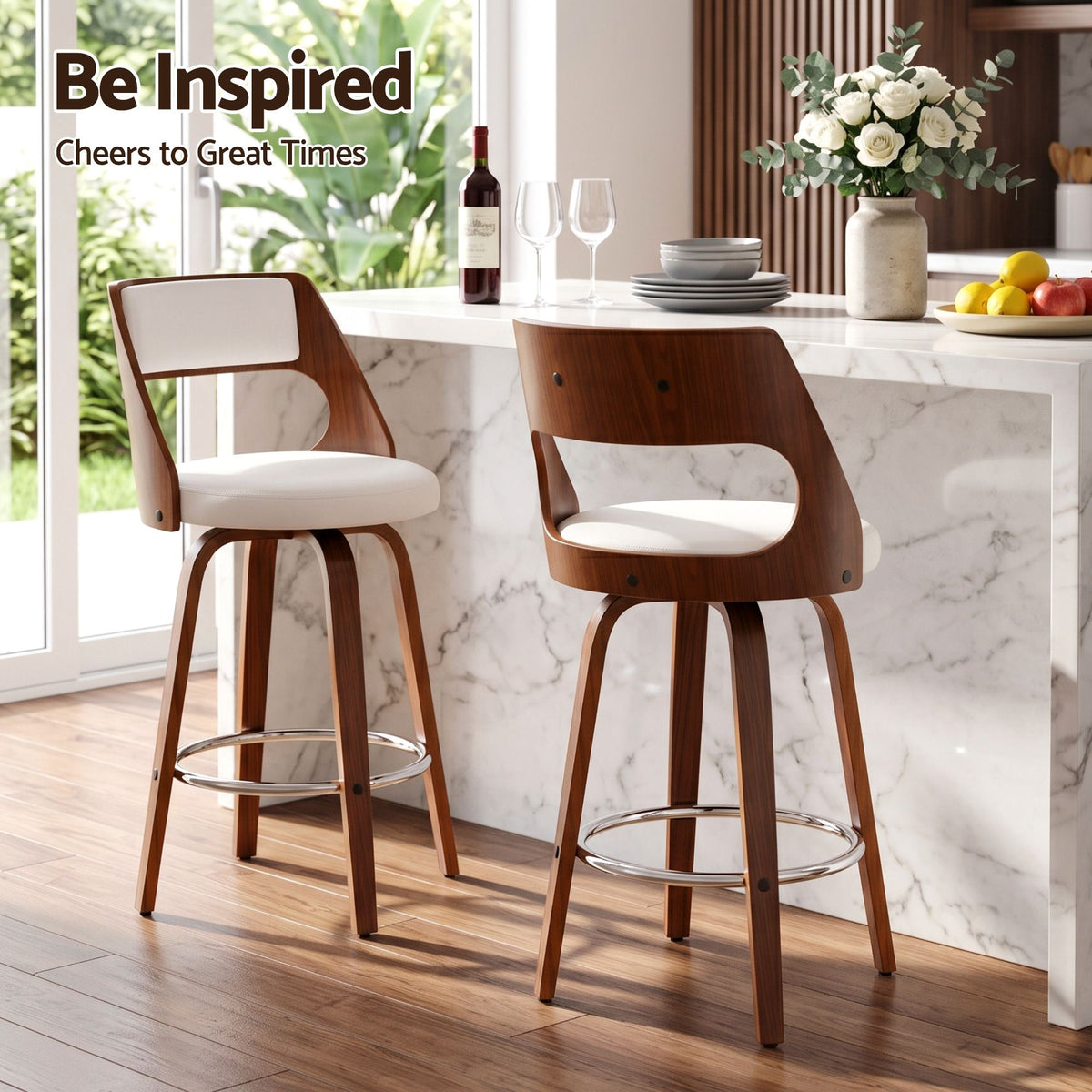 Artiss Wooden Bar Stools Set of 2 Swivel Kitchen Counter Stools Chair 65cm - Homecoze