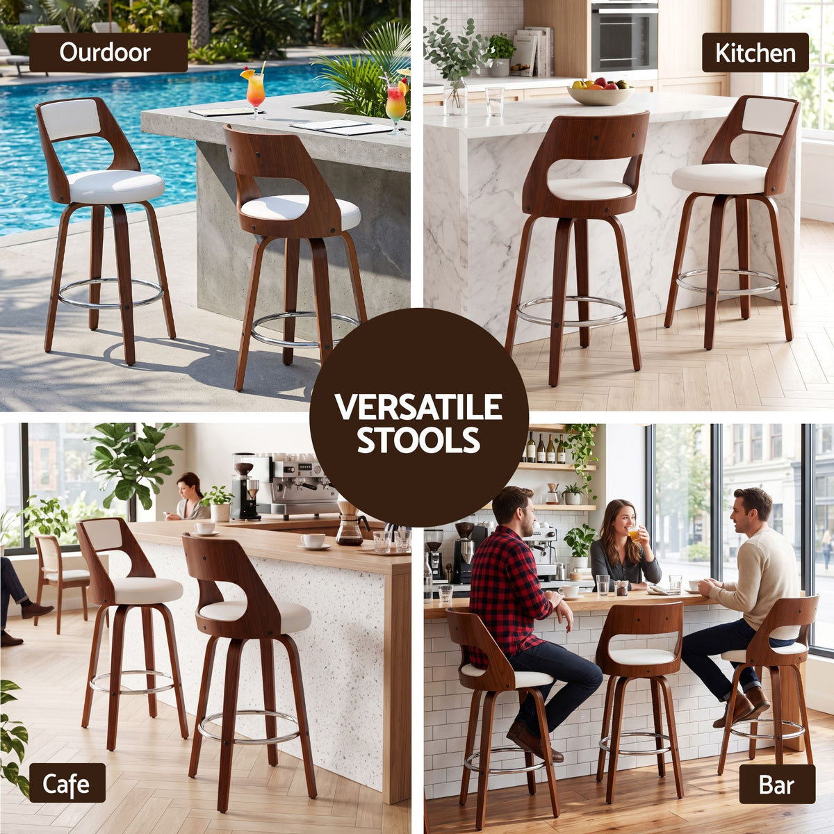 Artiss Wooden Bar Stools Set of 2 Swivel Kitchen Counter Stools Chair 65cm - Homecoze