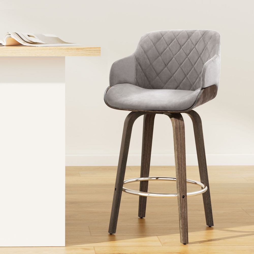 Harper (Single) Velvet Bar Stool 70cm - Grey - Homecoze