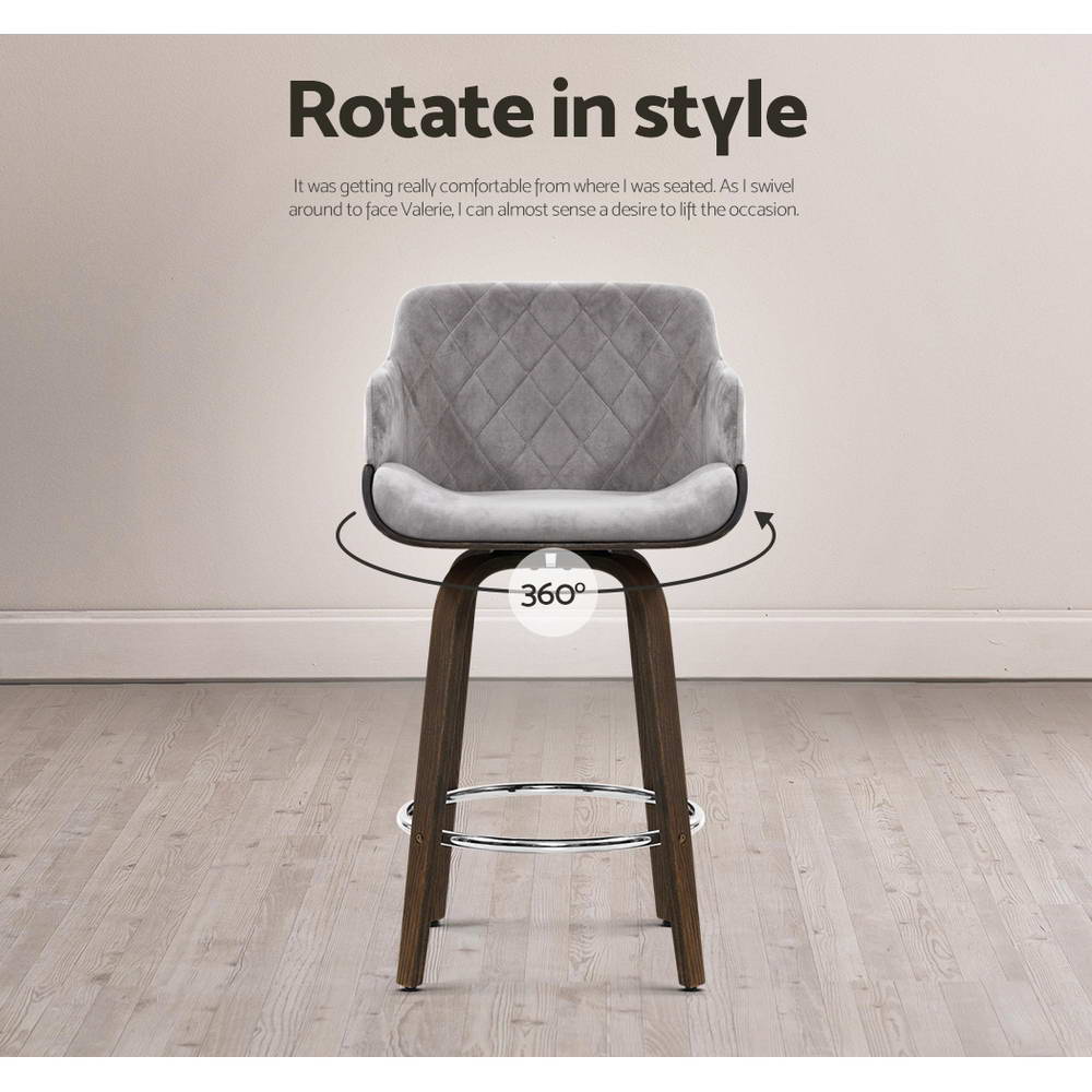 Harper (Single) Velvet Bar Stool 70cm - Grey - Homecoze
