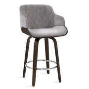 Harper (Single) Velvet Bar Stool 70cm - Grey - Homecoze