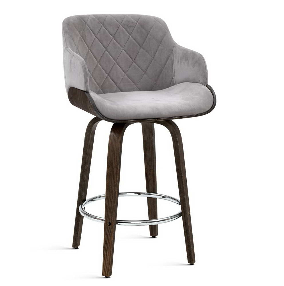 Harper (Single) Velvet Bar Stool 70cm - Grey - Homecoze