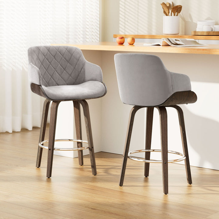 Harper (Set of 2) Velvet Bar Stools 70cm - Grey - Homecoze