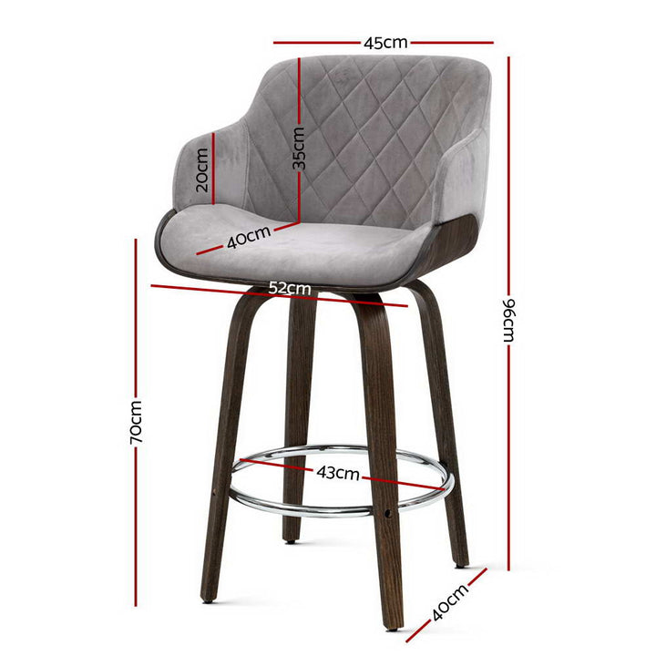 Harper (Set of 2) Velvet Bar Stools 70cm - Grey - Homecoze