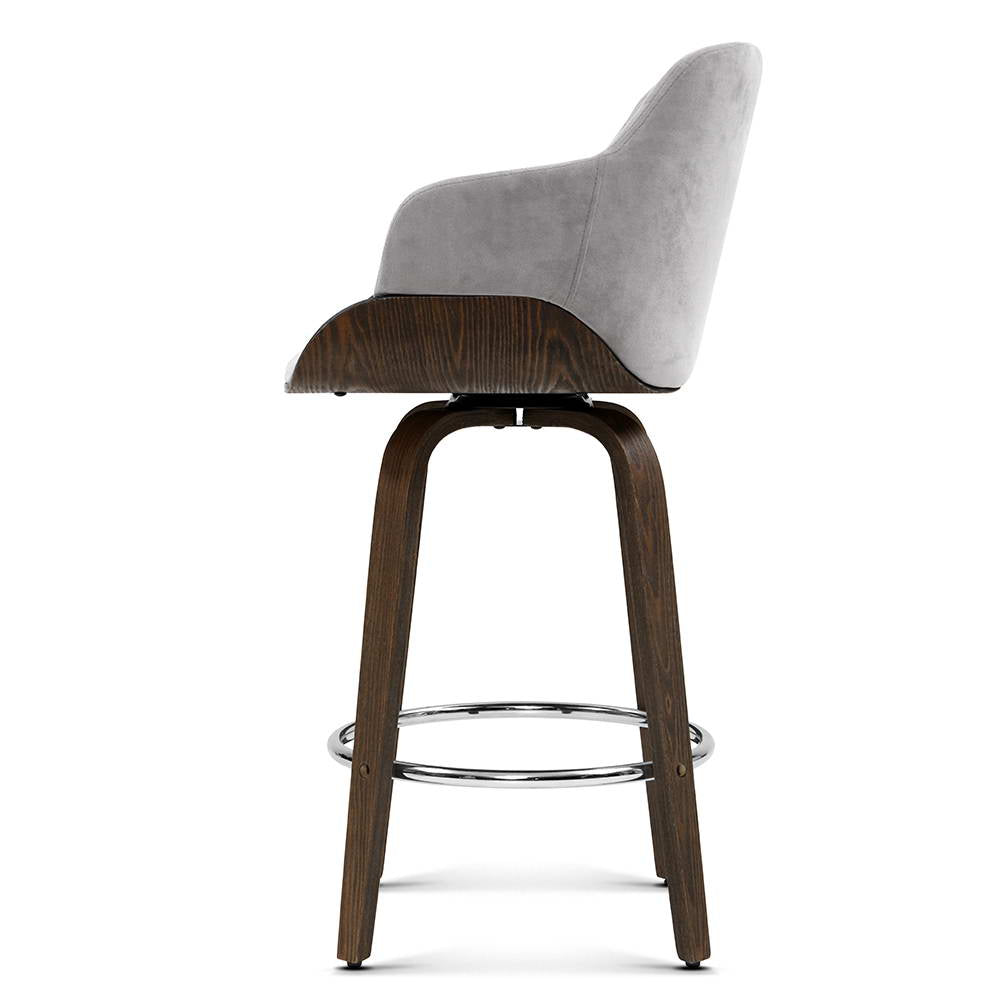 Harper (Set of 2) Velvet Bar Stools 70cm - Grey - Homecoze