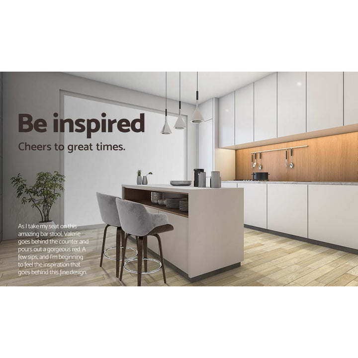 Harper (Set of 2) Velvet Bar Stools 70cm - Grey - Homecoze