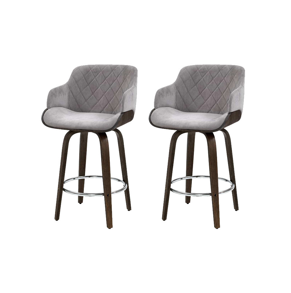 Harper (Set of 2) Velvet Bar Stools 70cm - Grey - Homecoze