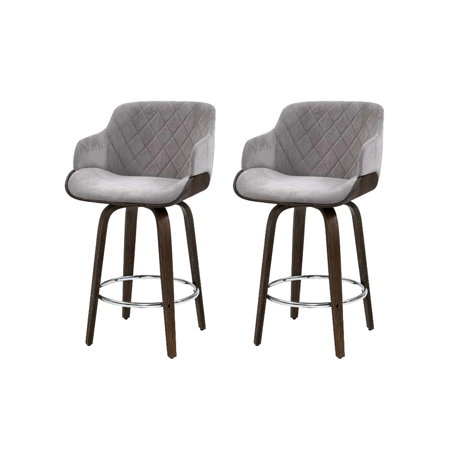 Harper (Set of 2) Velvet Bar Stools 70cm - Grey - Homecoze