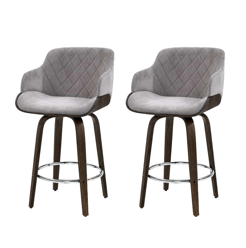 Harper (Set of 2) Velvet Bar Stools 70cm - Grey - Homecoze