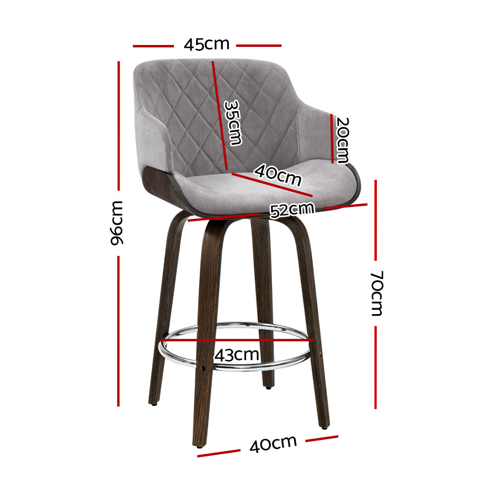 Harper (Set of 3) Velvet Bar Stools 70cm - Grey