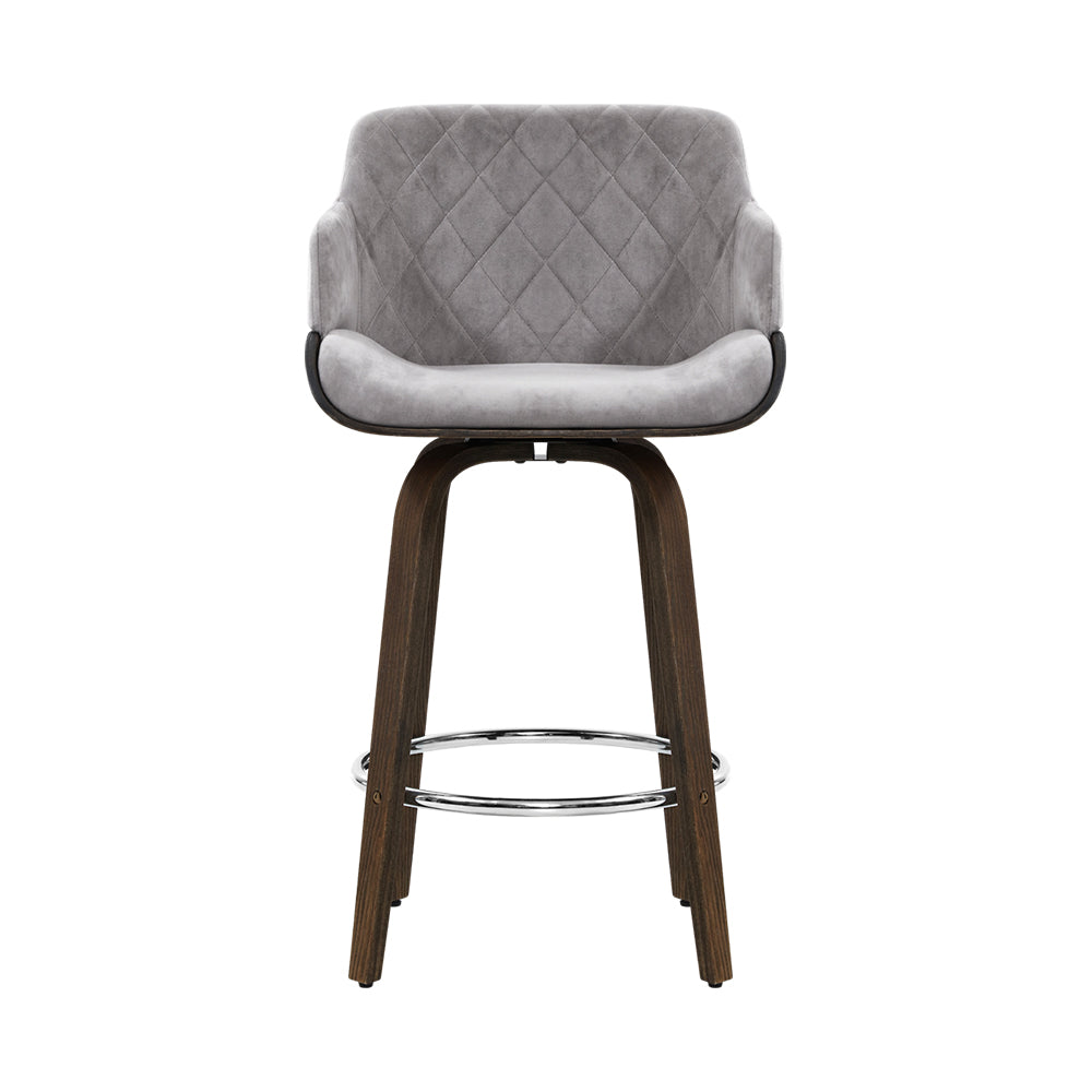 Harper (Set of 3) Velvet Bar Stools 70cm - Grey - Homecoze