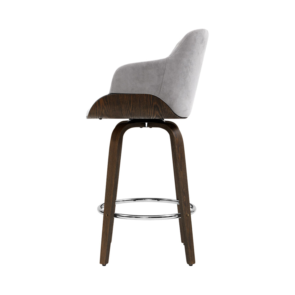 Harper (Set of 3) Velvet Bar Stools 70cm - Grey - Homecoze
