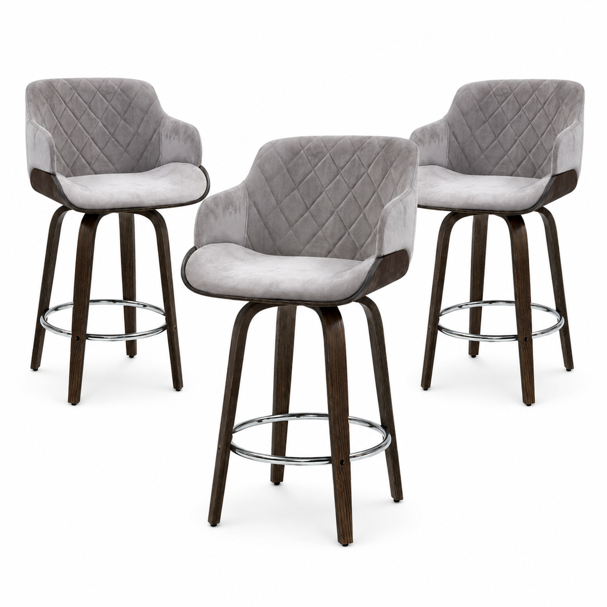 Harper (Set of 3) Velvet Bar Stools 70cm - Grey