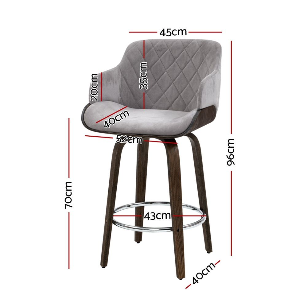 Harper (Set of 3) Velvet Bar Stools 70cm - Grey