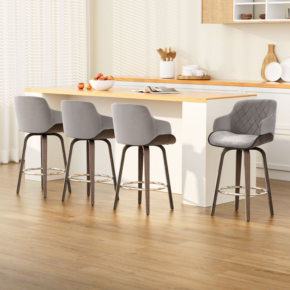 Harper (Set of 4) Velvet Bar Stools 70cm - Grey - Homecoze