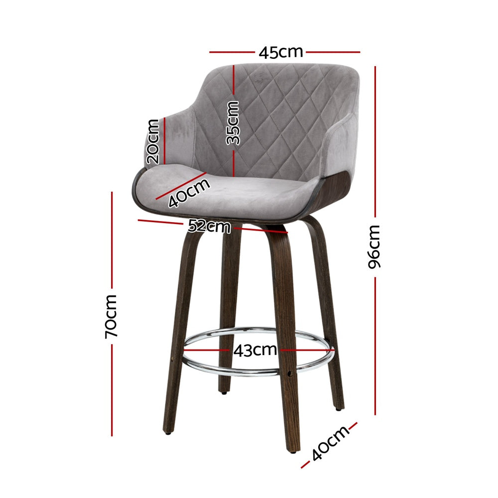 Harper (Set of 4) Velvet Bar Stools 70cm - Grey - Homecoze