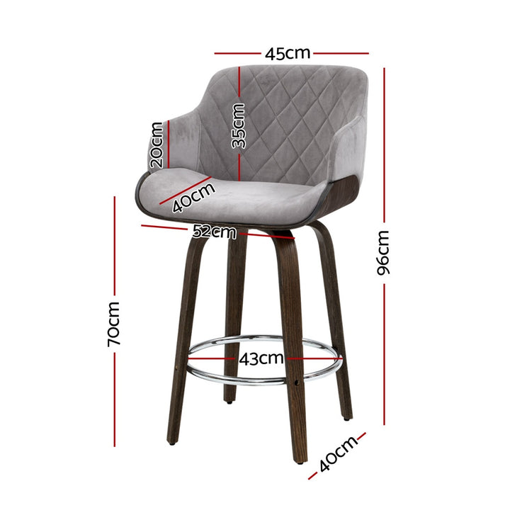 Harper (Set of 4) Velvet Bar Stools 70cm - Grey - Homecoze