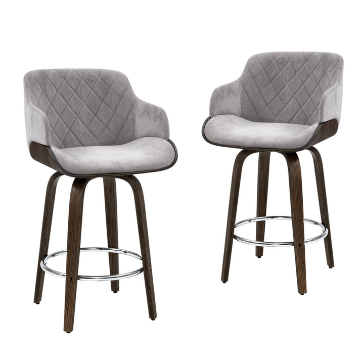 Harper (Set of 4) Velvet Bar Stools 70cm - Grey - Homecoze