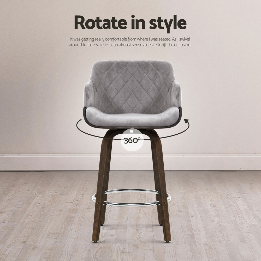 Harper (Set of 4) Velvet Bar Stools 70cm - Grey - Homecoze