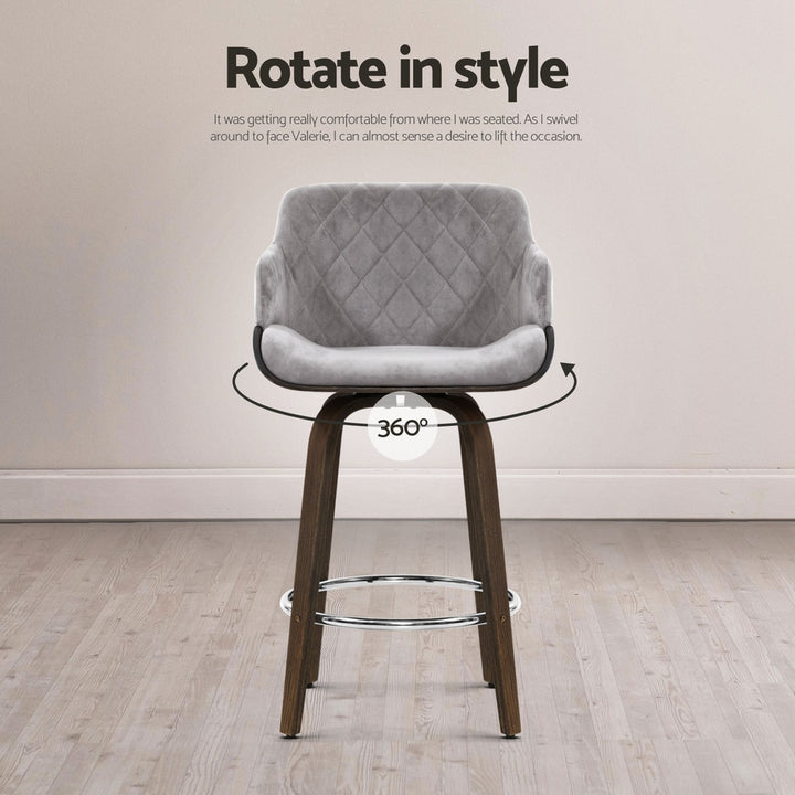 Harper (Set of 4) Velvet Bar Stools 70cm - Grey - Homecoze