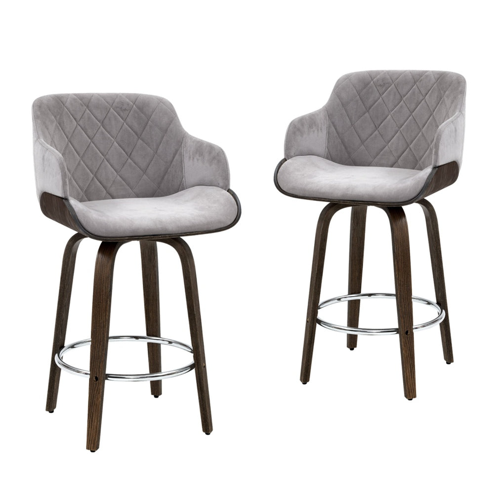 Harper (Single) Velvet Bar Stool 70cm - Grey - Homecoze