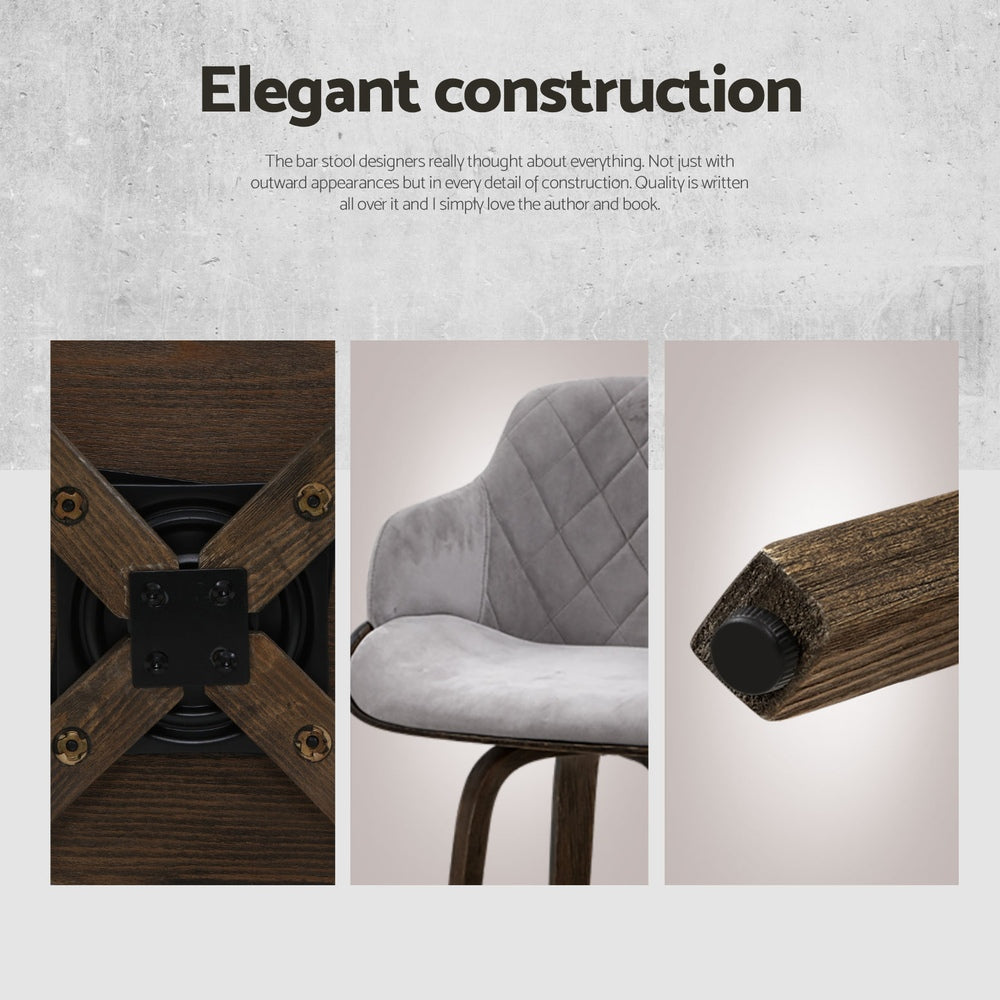 Harper (Single) Velvet Bar Stool 70cm - Grey - Homecoze
