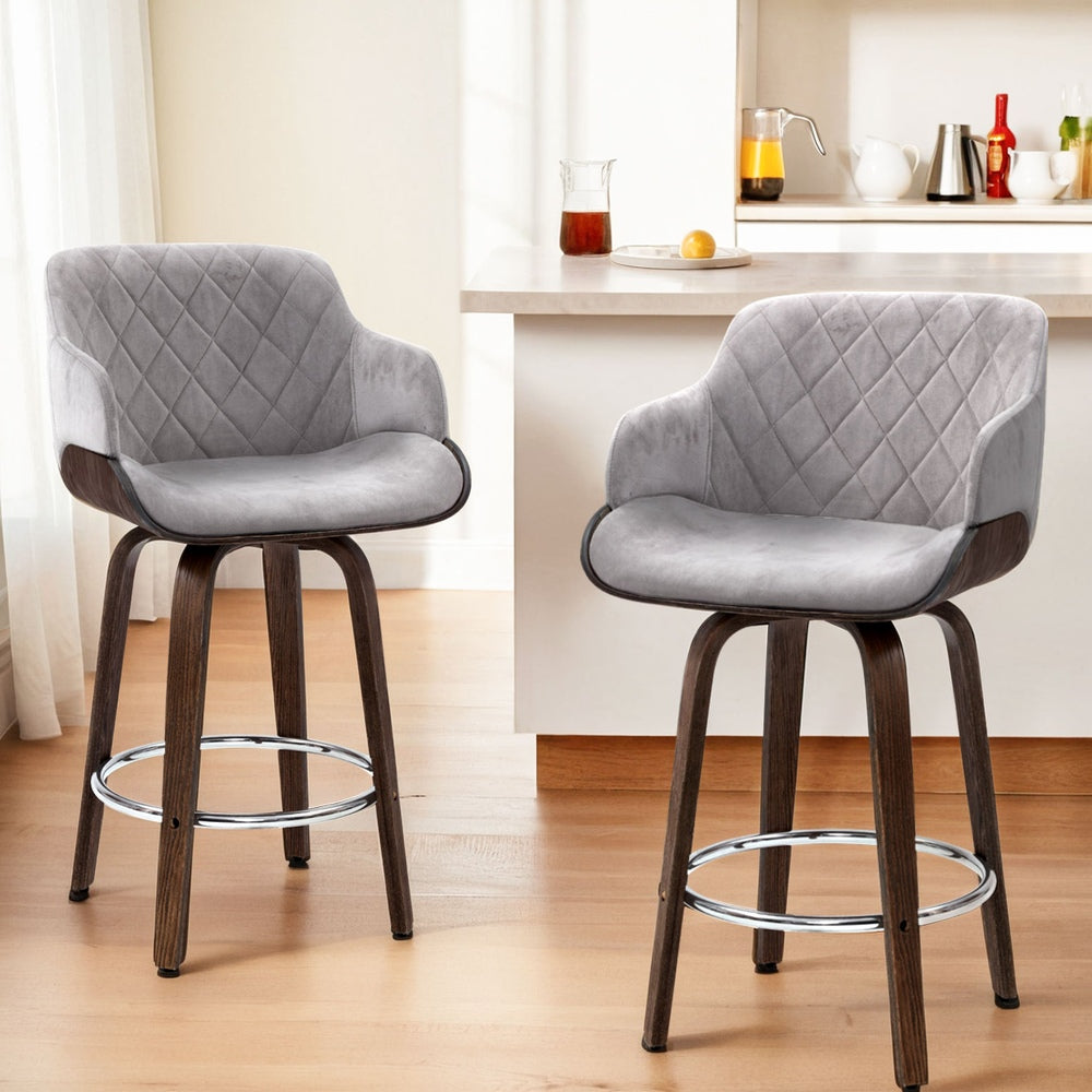 Harper (Single) Velvet Bar Stool 70cm - Grey - Homecoze
